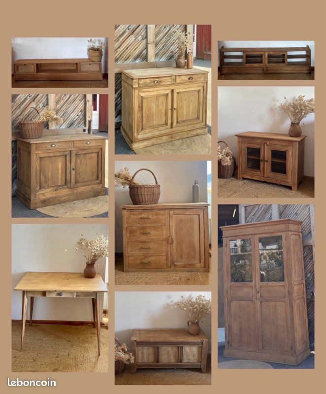 Meubles anciens rénovés en bois brut : commode buffet meuble tv table armoire bibliothèque vaisselier chevet .. (image 3)