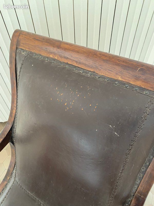 Fauteuil teck et cuir indonésien (image 4)