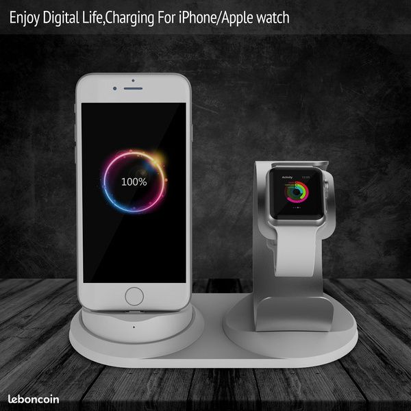 Socle chargement Compatible Apple Watch et iPhone (2 en 1) "Aluminium" (NEUF) (image 7)
