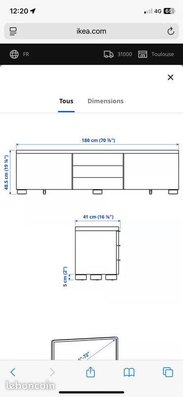 Banc TV BESTÅ BURS, brillant blanc, 180x41x49 cm (image 3)