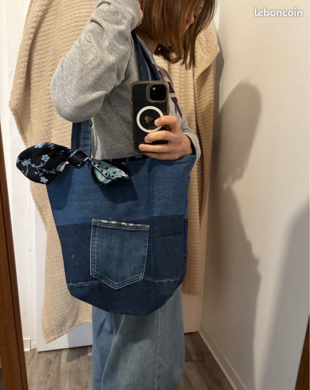 Sac Cabas Shopping En Jean Souple - Joli Sac Ville Décontracté