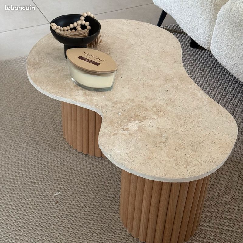 Table basse travertin et bois (image 2)