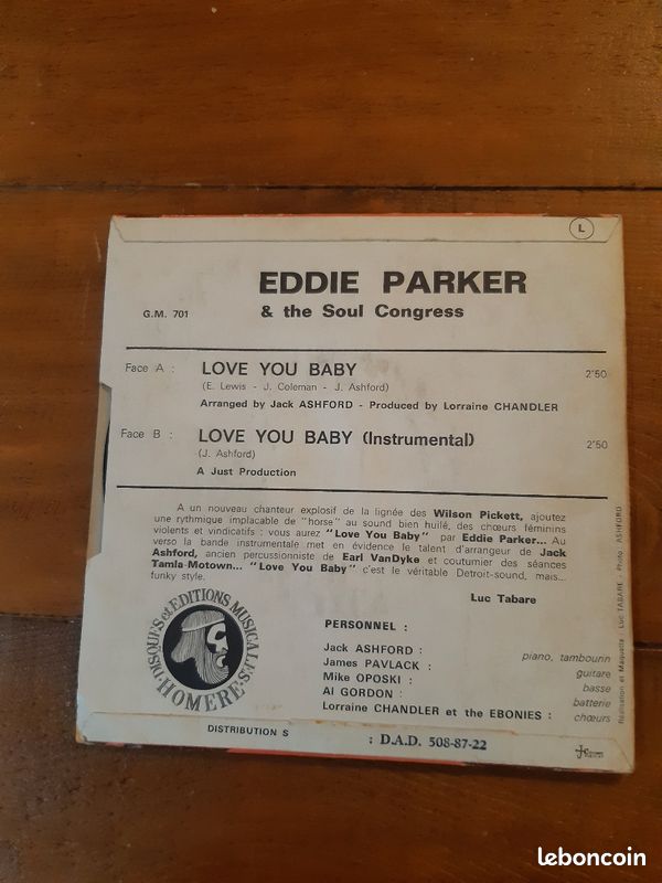 Eddie parker 45t vinyl sp biem label googa mooga 1968 (image 2)