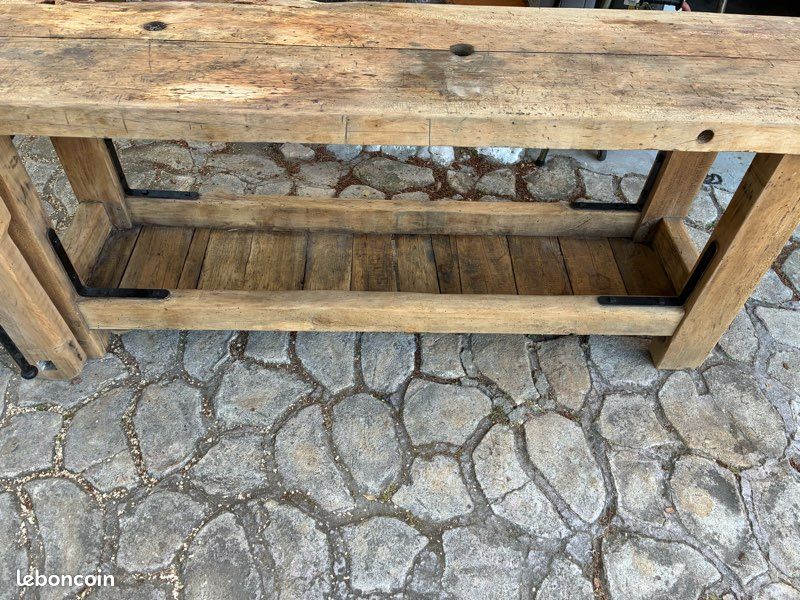 Véritable Établi menuisier bois chêne vintage ancien console comptoir bar meuble salle de bain (image 10)