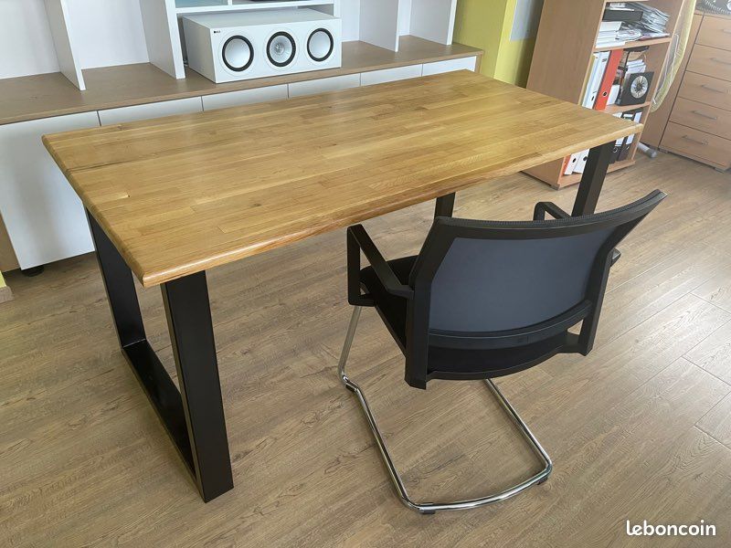 Bureau ou table salon bois clair et pieds alu noir très solide (image 1)