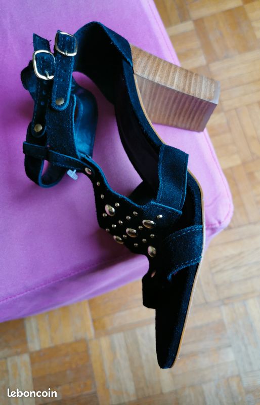 ERAM Escarpins ouverts Cuir Noirs 2 brides Taille 41 (image 7)