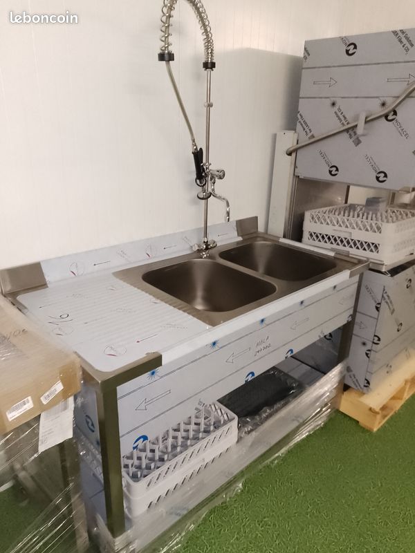 Plonge Professionnelle En Inox 2 Bacs - Dimensions 180x70x95 Cm, étagère, Pour Restaurant, Hôtel, Collectivité