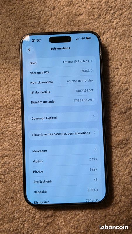 IPhone 15 Pro Max 256Go Batterie 75% (image 2)