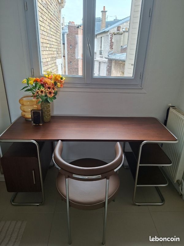Fauteuil de bureau Jubo AMPM — Chrome & cuir brun (État neuf) (image 3)