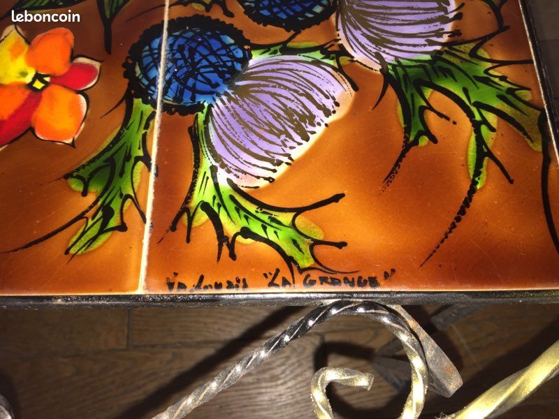 Table basse salon Vallauris signée La Grange Fer Forgé et faïence céramique ancien rétro vintage (image 4)