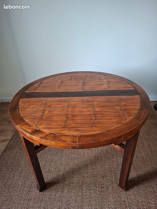 Table 4 ou 6 places avec rallonge en orme massif et bambou avec ses 4 chaises assortie très bon état (image 3)