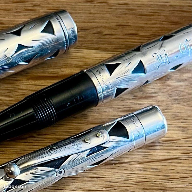 Stylo Plume Ancien Art Déco Waterman Bayard - Corps En ébonite Et Argent Massif - Mécanisme à Pompe - Occasion