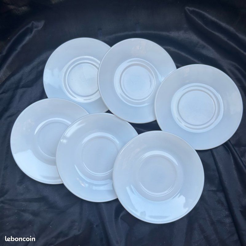 Lot De 6 Tasses à Café Et Soucoupes Arcopal Translucide - Verre Blanc - Bon état