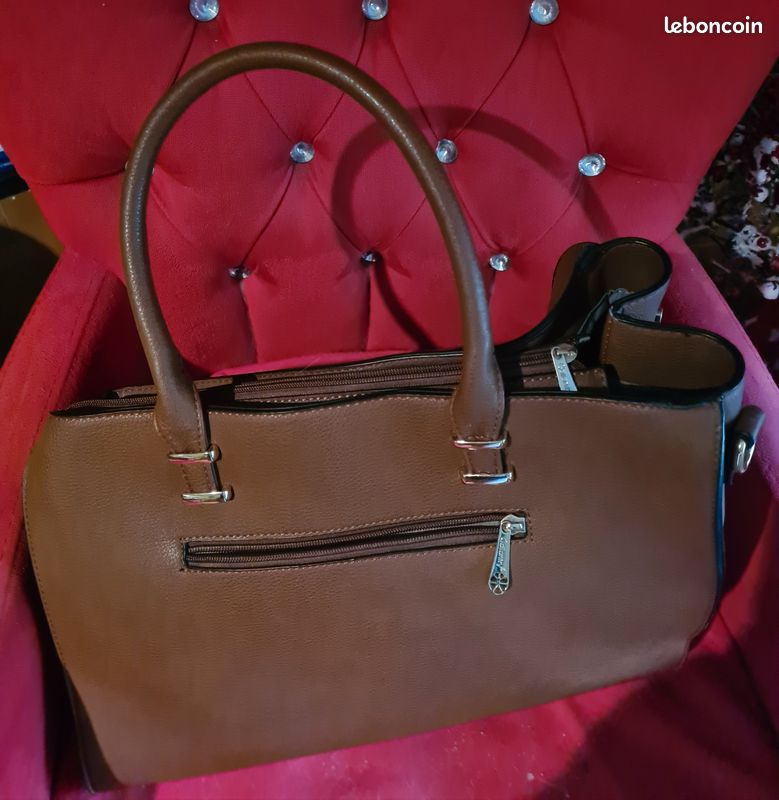 Grand Sac Fourre-tout Imitation Cuir Noir/beige - Marque D&S Paris - Occasion Très Bon état
