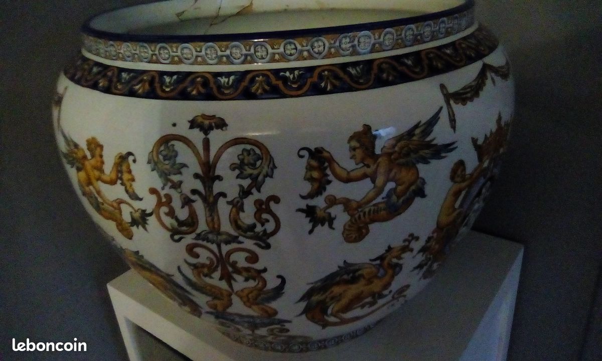 Grand cache-pot Gien Renaissance fond blanc (image 4)