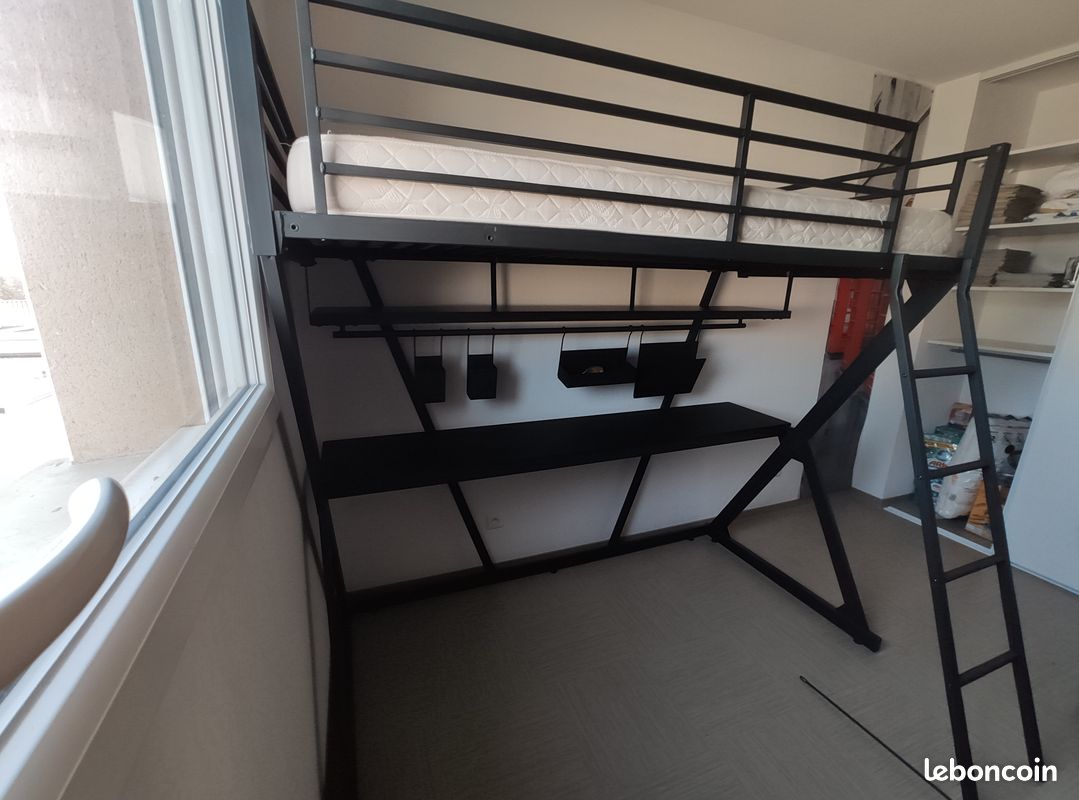 Lit mezzanine Jet avec bureau et armoire 90x200cm - bleu - Moderne Trasman | Emob