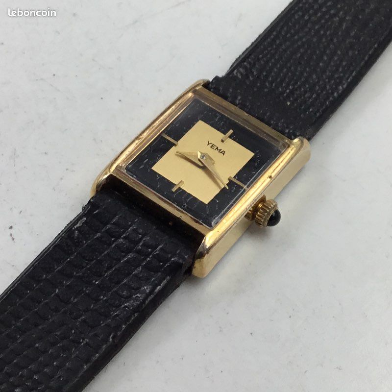 Montre Vintage YEMA Antichoc Mécanique Pour Femme - Cadran Bleu, Boîtier Argenté 26mm - Occasion, Fonctionne Parfaitement