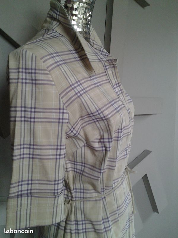 Robe beige/lavande, robe beige/noir ; sabot cuir talon (image 2)
