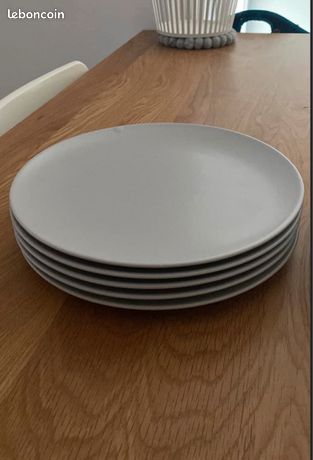 Ce magasin est authentique. Assiette en grès D22,5cm / Blanc - Beige pas  cher chine