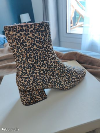 Bottines Sezane En Cuir Marron Foncé - Taille 37.5 - Fabriqué Au Portugal - Occasion Très Bon état