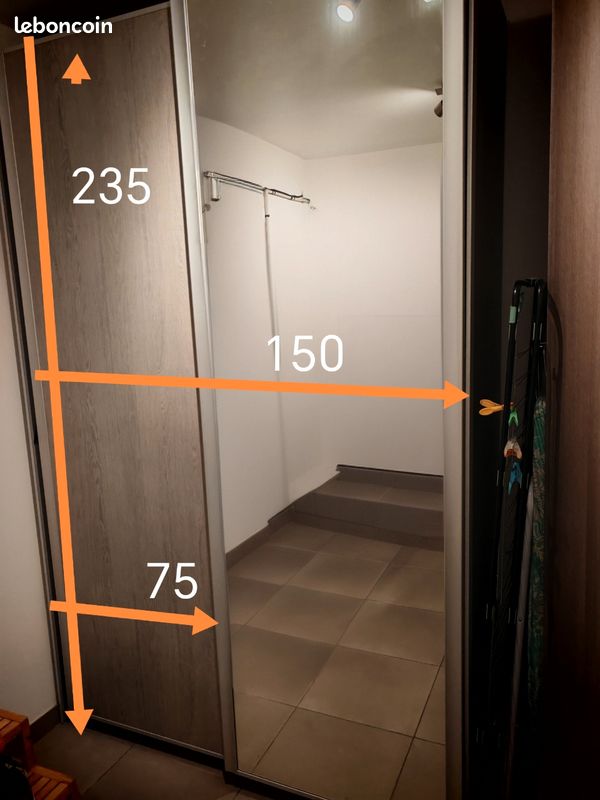 Dressing d'angle + dressing droit - gris - avec portes - penderie porte-chaussures et tiroir bon état (image 8)