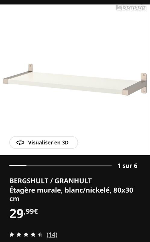 Tablette étagère murale berghsult/granhult ikea 80x30cm (image 1)