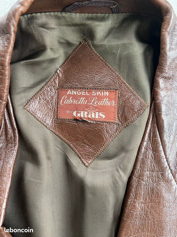 Veste En Cuir Marron GARRETT Vintage - Bomber Italien, Très Bon état
