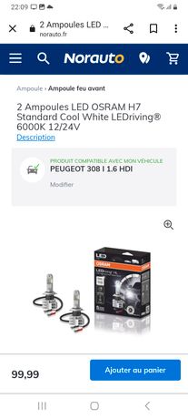 2 Ampoules LED OSRAM H7 Standard Cool White LEDriving® 6000K 12/24V -  Norauto