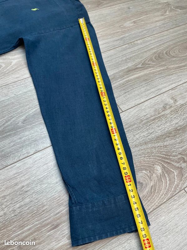 Chemise bleu marine 100% lin logo brodé jaune Ralph Lauren #B211 - Taille L (image 9)