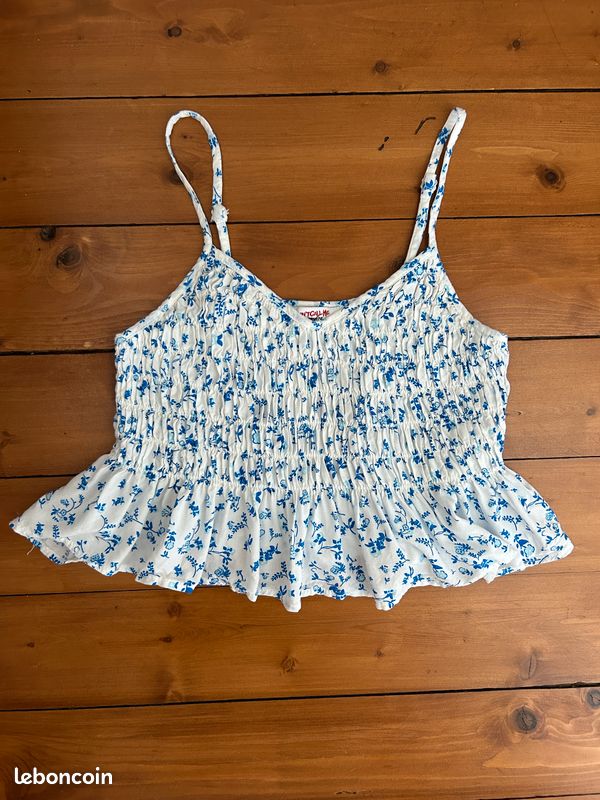 Top Crop Court Bleu Et Blanc - Taille L, Neuf Avec étiquettes - Pour Femme, Style Décontracté