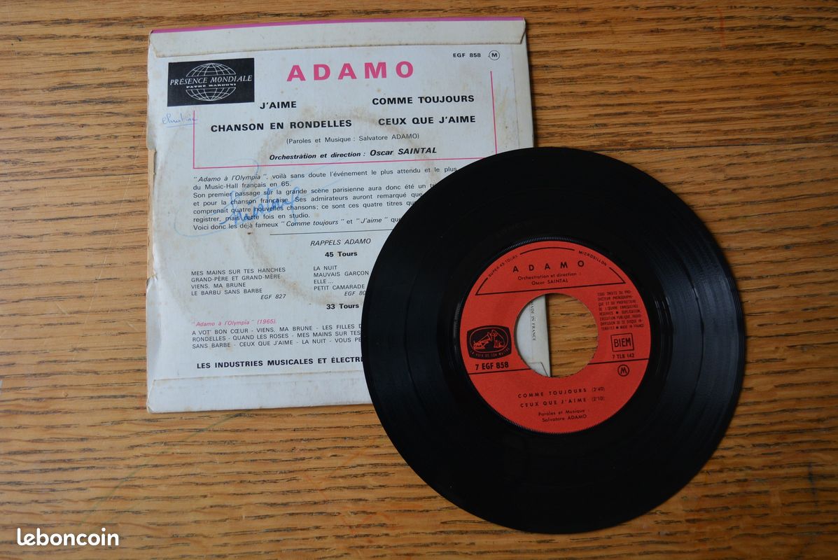 Vinyle 45 tours "Adamo J'aime" (image 2)