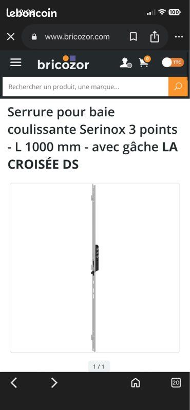 Serrure pour baie coulissante 3 point serinox NEUF (image 1)