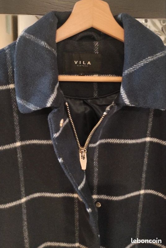 Manteau en laine bleu marine et blanc (image 4)