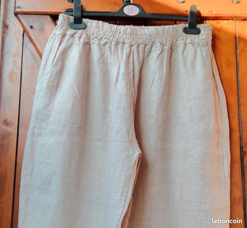Pantalon beige en lin, femme, taille XL/42 (lisa2163/lisa2163-femme42) (image 3)