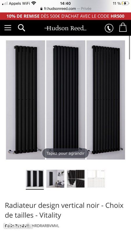 Chauffage/ Radiateur verticale design noir neuf HudsonReed (image 4)