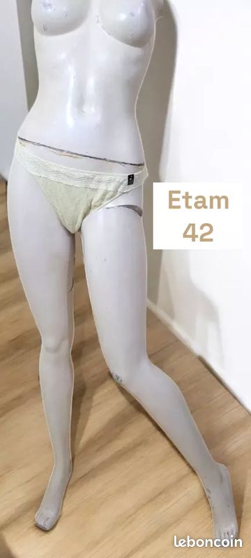 Etam Taille 42 Neuf 💕 Superbe culotte tanga crème femme lin