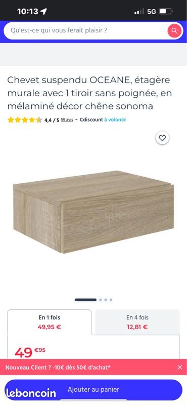 Neuve Chevet table de nuit suspendu Océane (image 2)