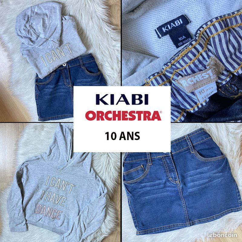 Ensemble jupe en jean ORCHESTRA et sweat à capuche KIABI 10 ans (image 1)