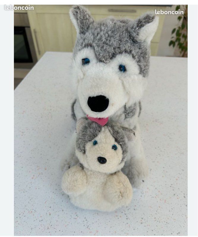 Peluche Husky, chien loup avec bébé Jeux Jouets