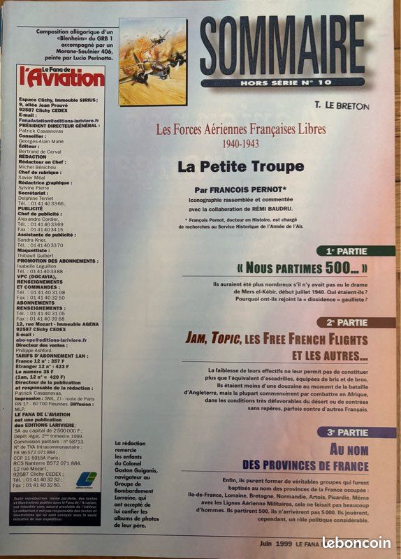 Militaria. Guerre 1939-45. Magazine Hors Série No 10 Le Fana de l' Aviation. « Les FAFL (Forces Aériennes Françaises Libres) 1940-1943 (image 3)