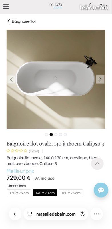 Baignoire ilot ovale mat (image 2)