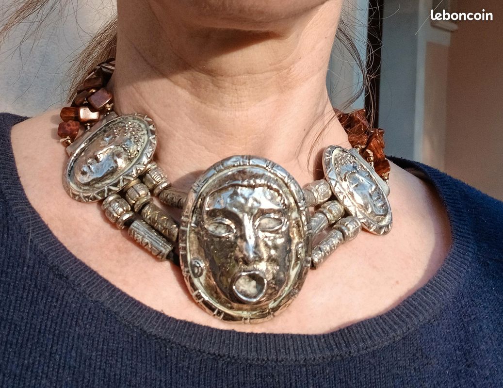 Collier Ancien En Argent Massif Berbère - Bijou Traditionnel - Antiquités
