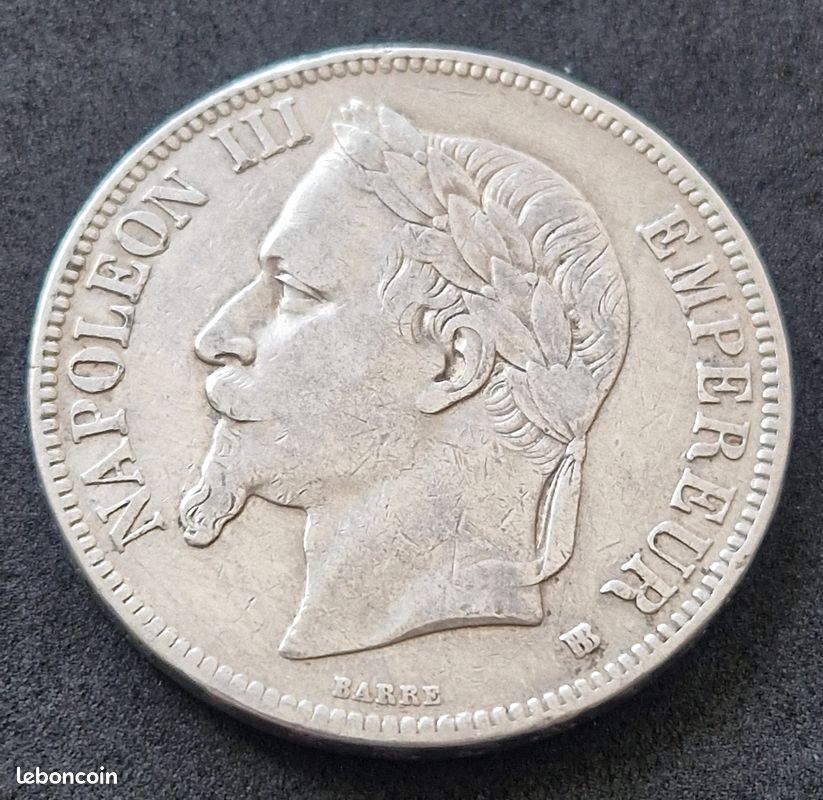 Broche Ancienne En Argent Avec Pièce 5 Francs Napoléon III - Vers 1860 - Occasion