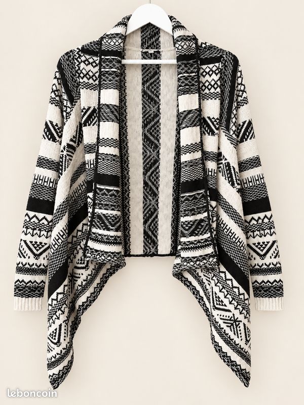 Cardigan Clockhouse noir et blanc à pans – 62 % coton – S/36 oversize (image 1)