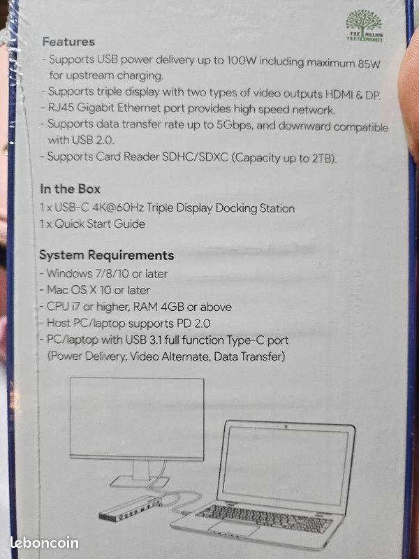 Triple diplay 4k docking usb c wavlink 100w neuf non déballé (image 2)