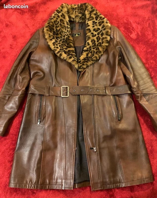 Veste En Cuir Véritable Avec Fourrure 100% - Marque Luciano Collection - Taille Unique