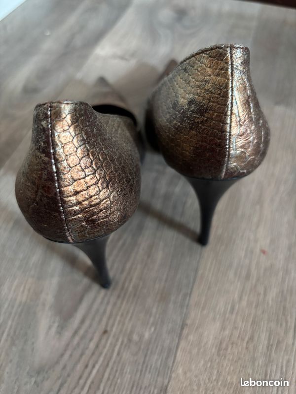 Escarpins De Soirée Texto Bronze Brillant - Taille 37 - Très Bon État