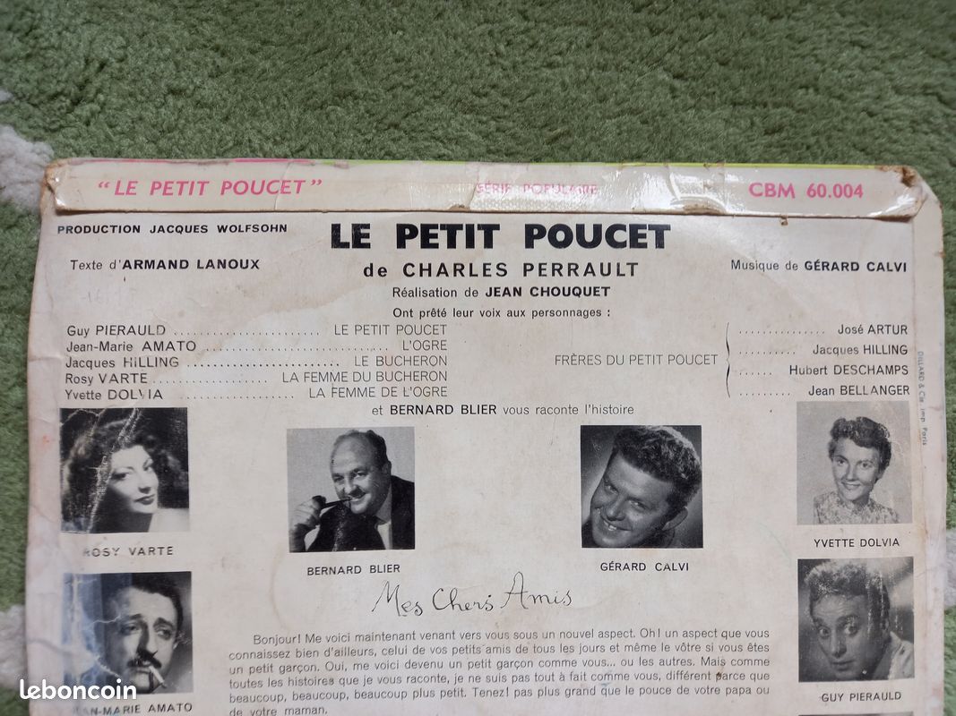 VINYLE 33 Tours d'époque LE PETIT POUCET de Charles PERRAULT Conté par l'ACTEUR français Bernard BLIER / bobp (image 3)