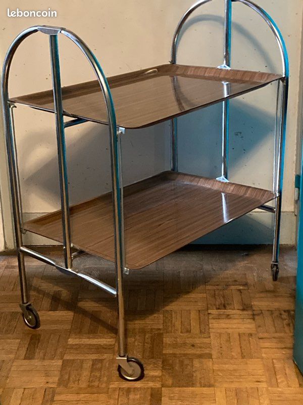 Chariot De Service Pliant Vintage – CENTURY – Métal Et Bois – Milieu De Siècle