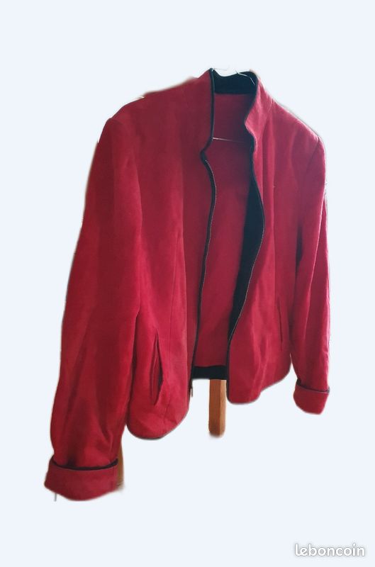 Veste cuir daim rouge et noir T40 -42 L (image 1)